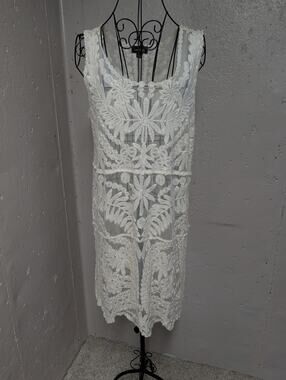 Cal Style Ivory Embroidered Sheer Mesh Lace Midi Dress Boho Bridal